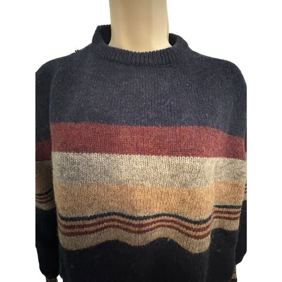 Vintage Italian 100% Shetland Wool Striped Sweater. Size Men's Medium - Picture 3 of 8